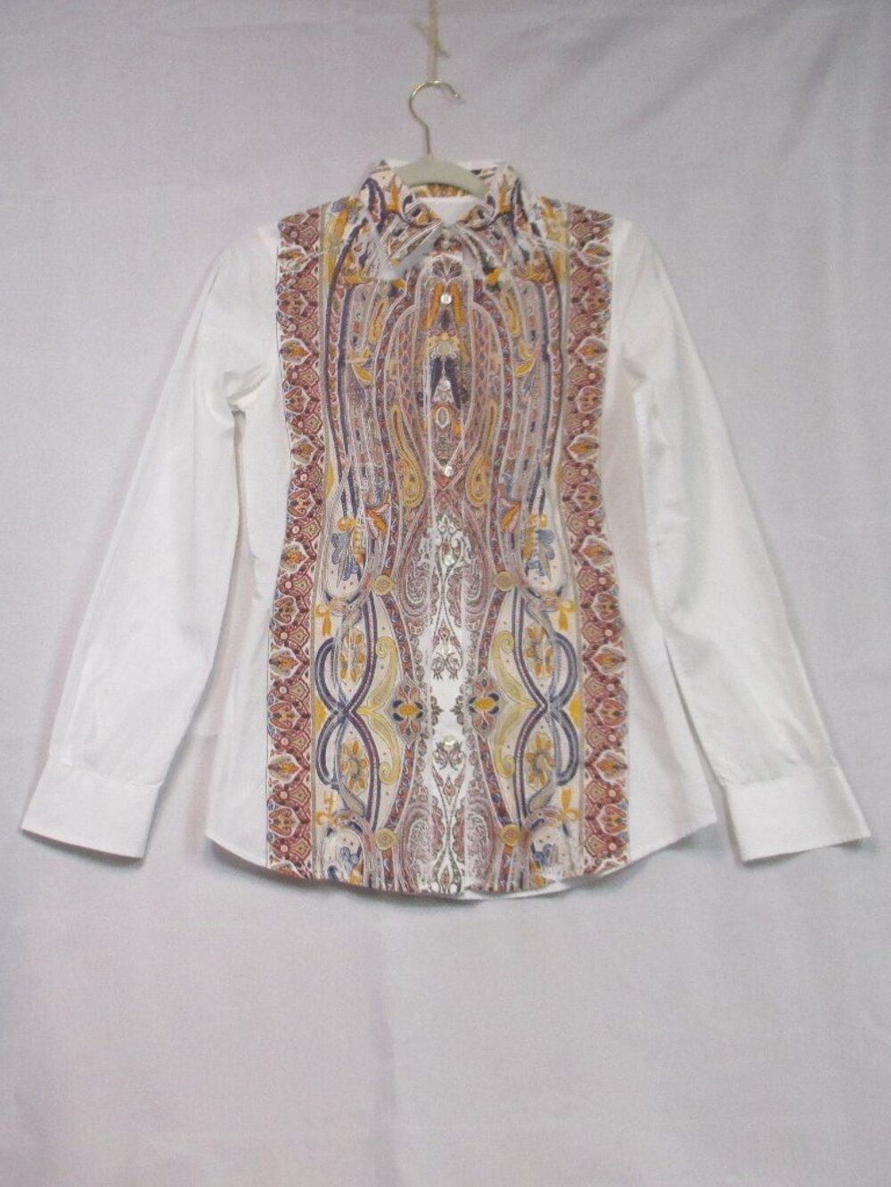 Etro Floral Paisley Stretch Cotton Shirt Blouse Italian 40 Made in Italy Womens